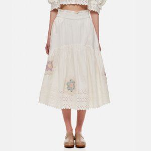 SEA NEW YORK Womens Skirt Violette Cotton Midi Skirt White Ruffle Quilt Lace